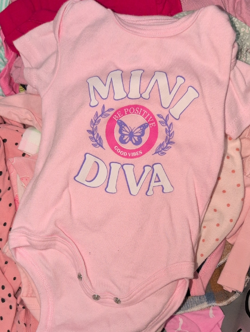 ❤️‍🔥10/$10❤️‍🔥 Baby Girls Contact Mini Diva Pink Butterfly Onesie Size 0-3M
